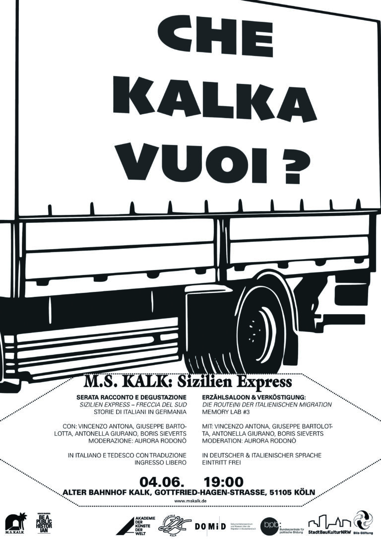 Plakat: M.S. KALK und MEMORY LAB präsentieren: Sizilien Express