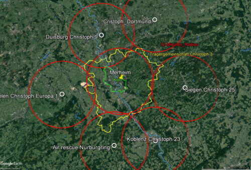 Informationen zu Alternativstandorten: Radius Merheim mit umliegenden Radien