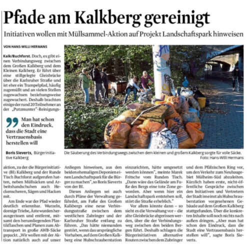Pfade am Kalkberg gereinigt. E-Paper aus Kölner Stadtanzeiger zum Müll sammeln im LANDSCHAFTSPARK KALKBERGE