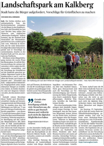 Kölner Stadtanzeiger Artikel: Landschaftspark am Kalkberg